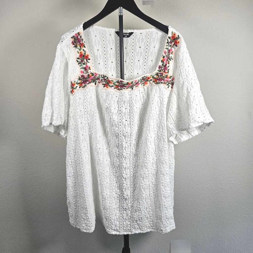 BloomChic Blouse Womens 26 White Floral Embroidered Eyelet Boho Cottagecore